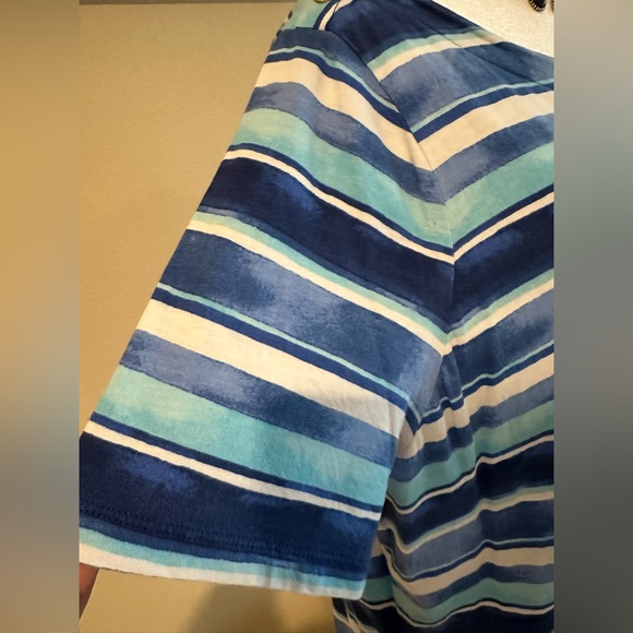 CHAPS Women's Striped Blue/White Short Sleeve Shirt w/Accent Buttons - Size 3X - Picture 2 of 8